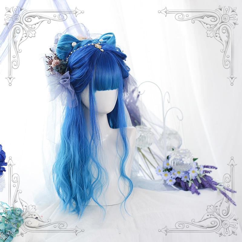 Lolita Dark Blue Long Curly Wig  WS1012