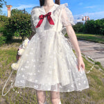 Sweet Pearl Bow Net Yarn Dress SS2370