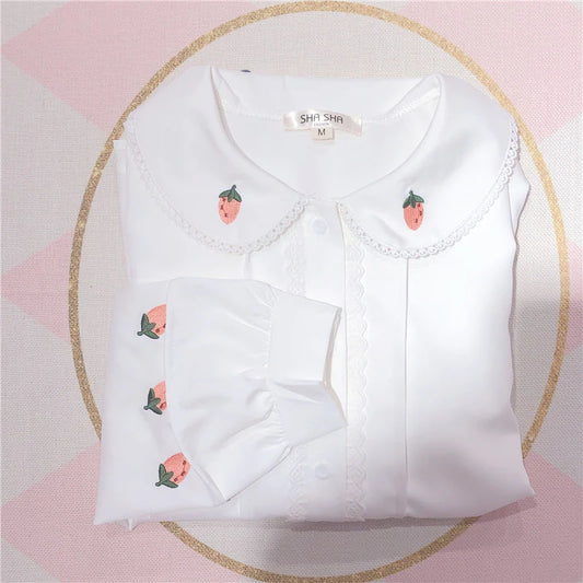 Strawberry Embroidered Long Sleeve Shirt SS3055