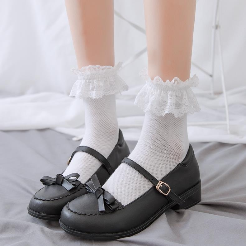 White lace student socks  SS1237