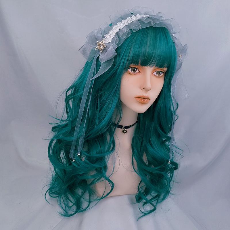 Fashion wavy curly blue green wig WS1140