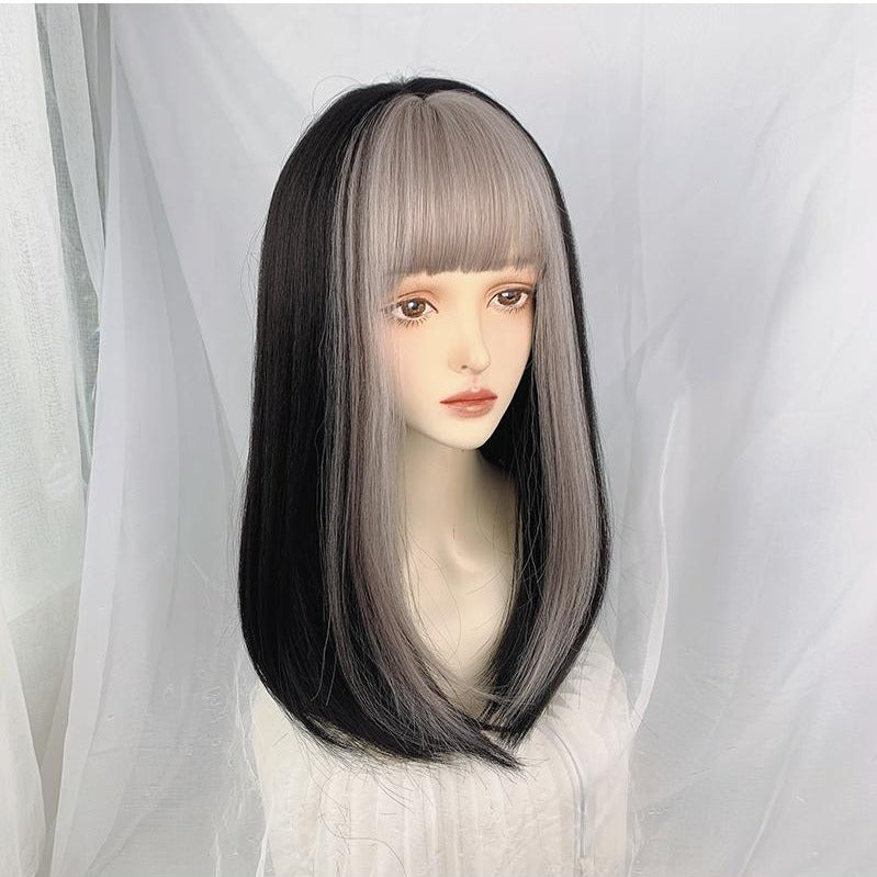 Vibes Grey bangs mixed black wig WS2373