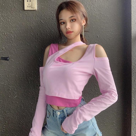 Girly pink off-the-shoulder top SS2669