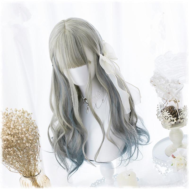 Lolita Brown Blue Wavy Wigs WS1090