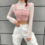 Studded pink vest lace stitching top SS2372