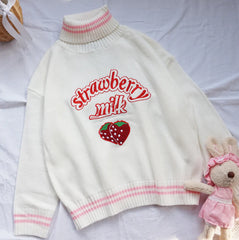 Strawberry embroidered turtleneck warm sweater  SS3057