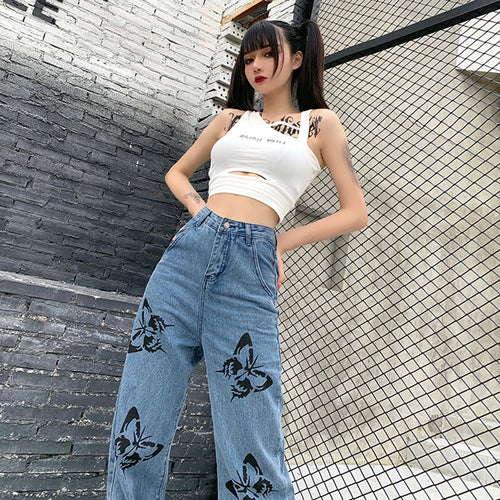 Butterfly print high-rise jeans SS2322