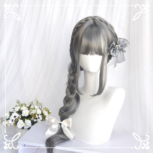 lolita gray pure white long curly wig WS2198