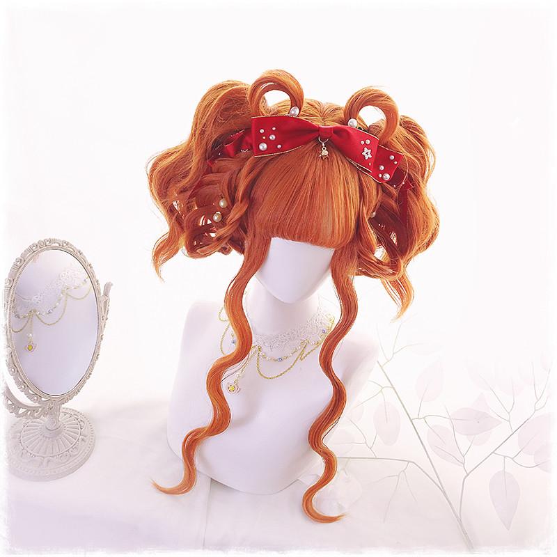lolita double ponytail orange long curly wig WS2006