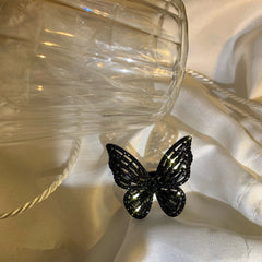 Dark Cool Girl Black Diamond Butterfly Ring SS2444