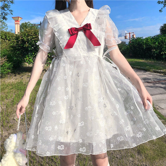 Sweet Pearl Bow Net Yarn Dress SS2370