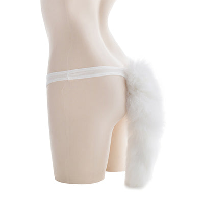 Real hairy tail white fox tail fat thong SS1172