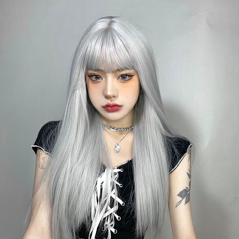 Lolita silver gray long straight wig WS2279