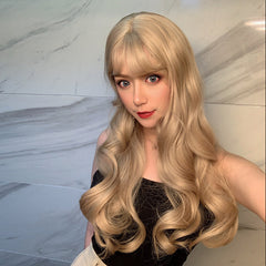 Golden gray fluffy long curly wig WS2185
