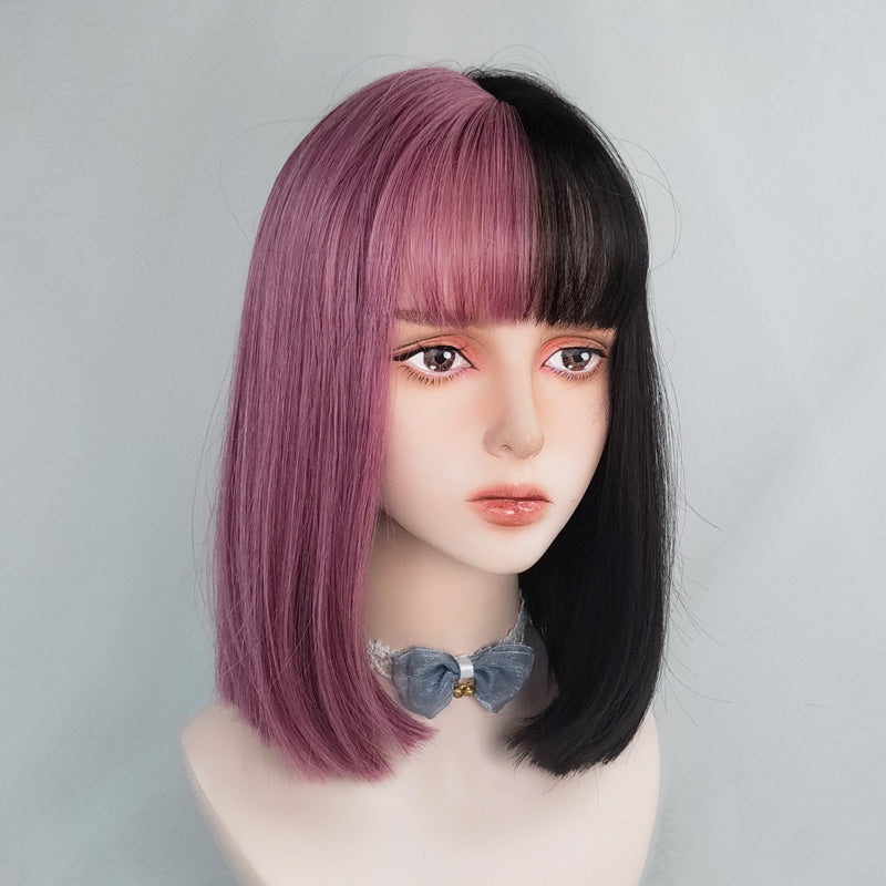 Lolita black and purple mid-length wig WS2273