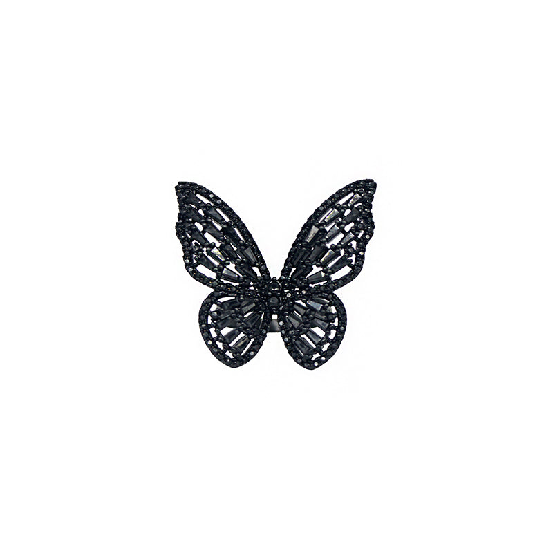 Dark Cool Girl Black Diamond Butterfly Ring SS2444