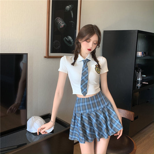 Cute college shirt skirt suit SS2491