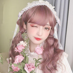 Pink long curly hair natural lolita wig WS2132