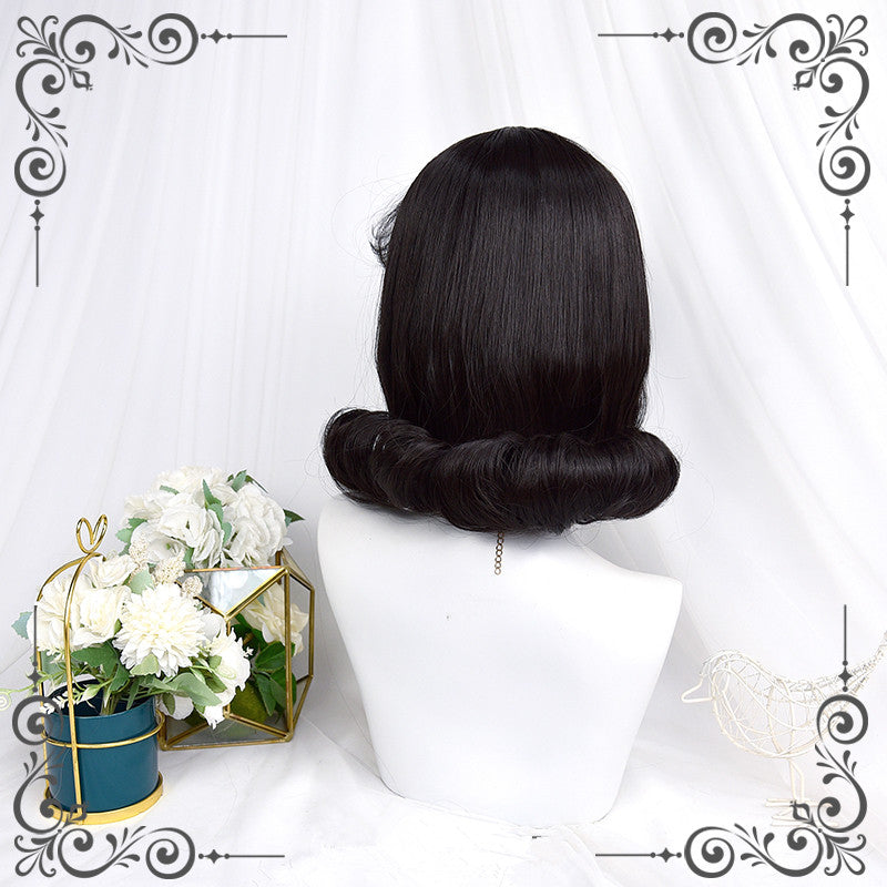 lolita retro natural black eversion short wig WS2275