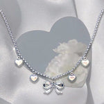 Bowknot Peach Heart Love Necklace SS2684