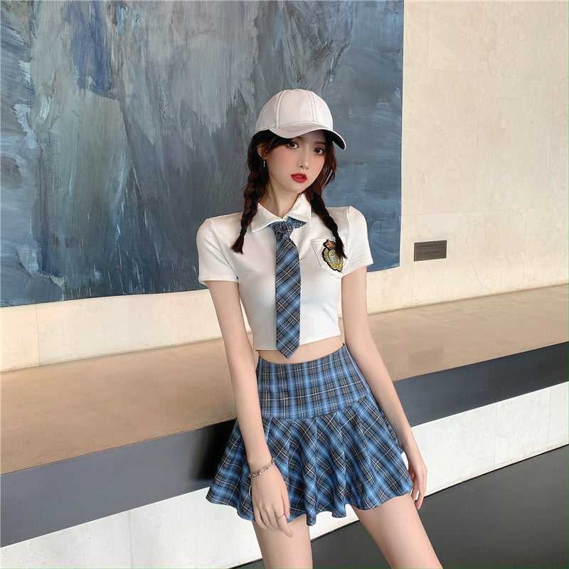 Cute college shirt skirt suit SS2491