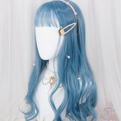 Sky blue long curly wig WS2269