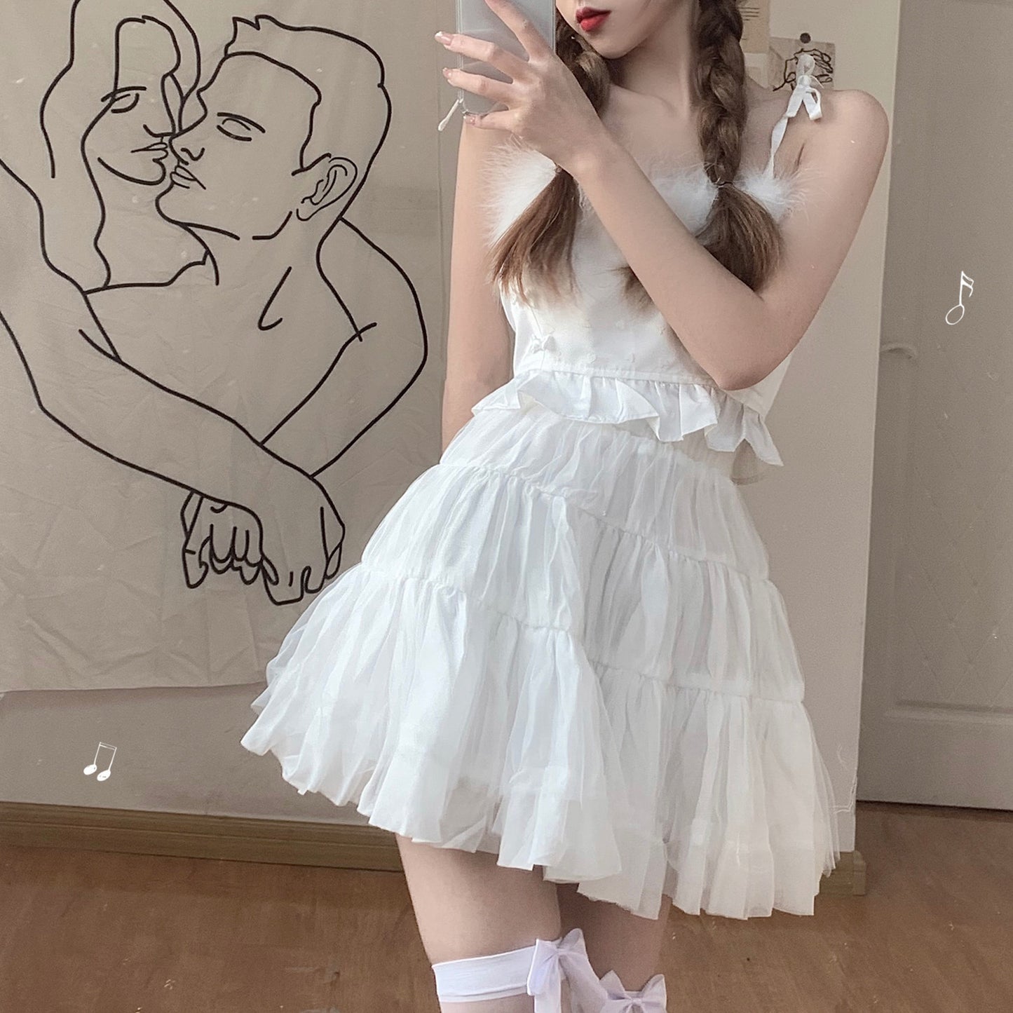 Fantasy ballet skirt and white feather camisole SS2533