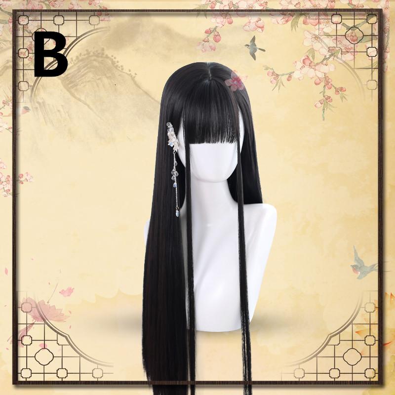 Chinese style black long straight wig WS1297