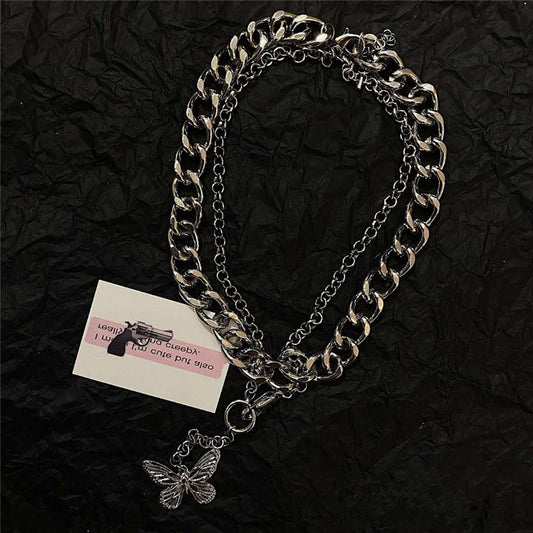 Vintage Butterfly Pendant Double Necklace WS3069