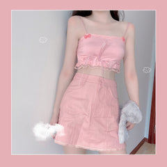 Pink peach girl lace skirt SS2310