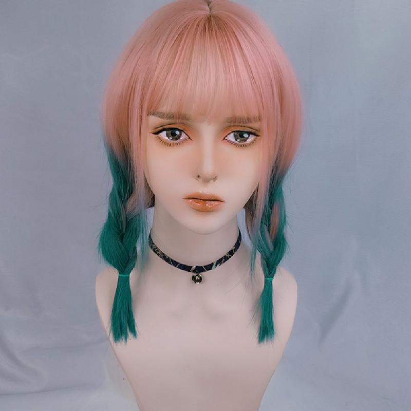 Lolita rose pink gradient green wig WS1225