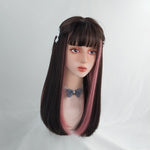 Highlighted pink mid-length straight wig WS2221