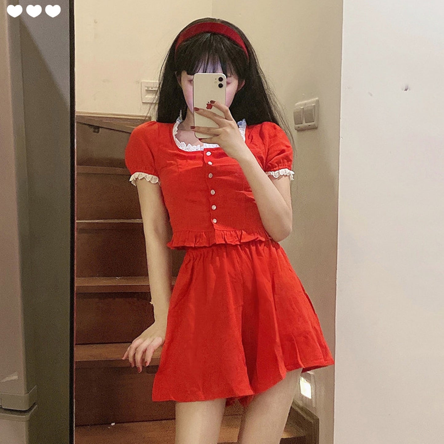 Red vitality lace top and skirt SS2449