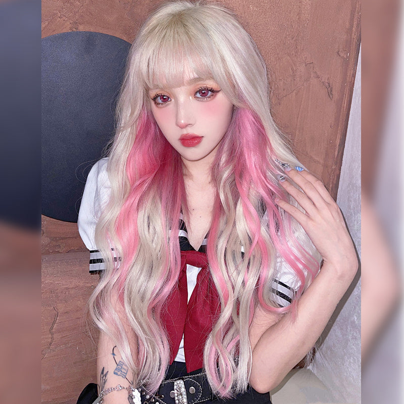Vitality girl gradient peach pink wig WS2341