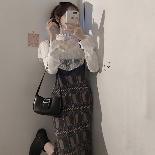 Retro knitted suspender skirt SS2302