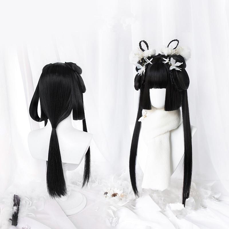 Lolita black long straight antique wig WS2154
