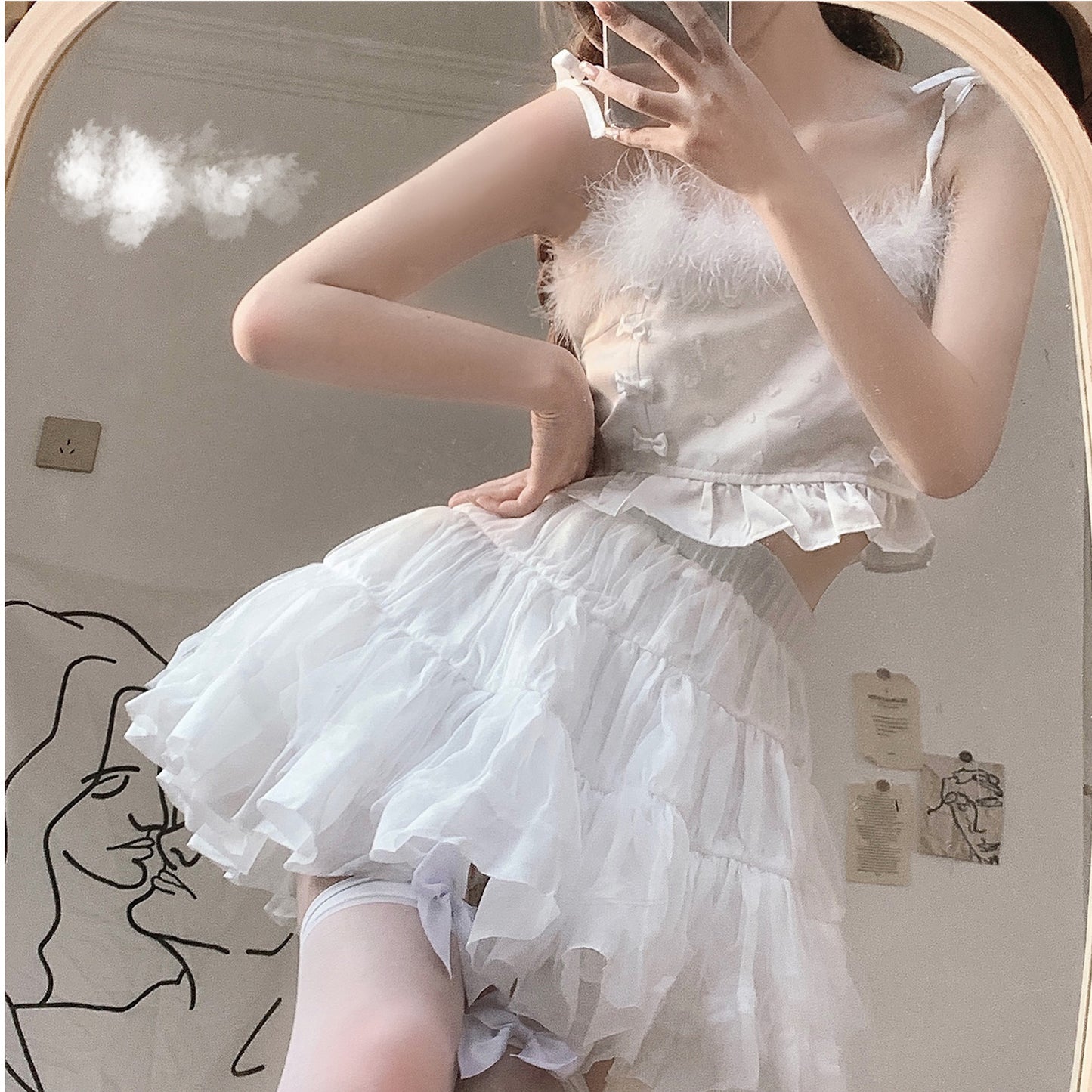 Fantasy ballet skirt and white feather camisole SS2533