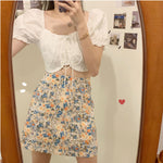 Puff sleeve shirt and retro oil painting bag hip skirt SS2315
