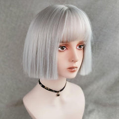 Fashion Short Hair Silver White Lolita Wig WS1174