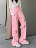 Pink Cartoon Graphic Jeans SS3017