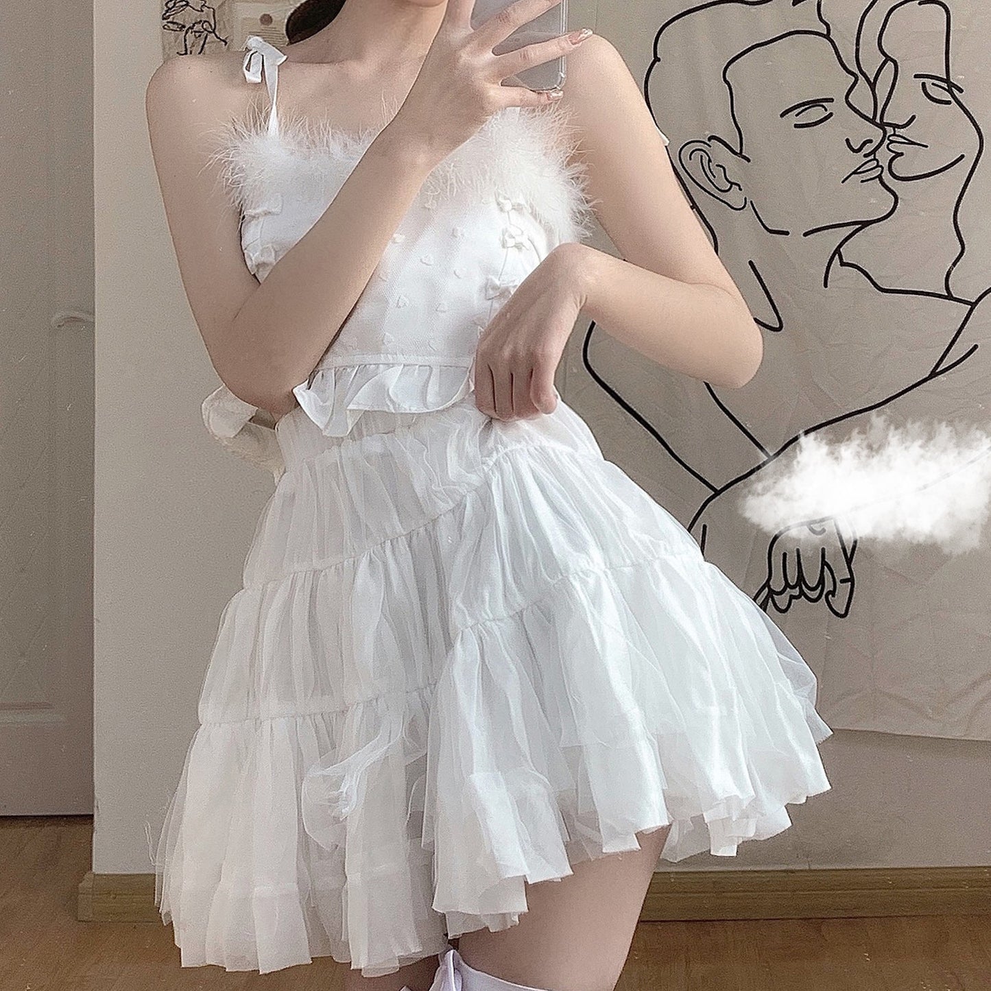 Fantasy ballet skirt and white feather camisole SS2533