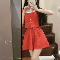 Red vitality lace top and skirt SS2449
