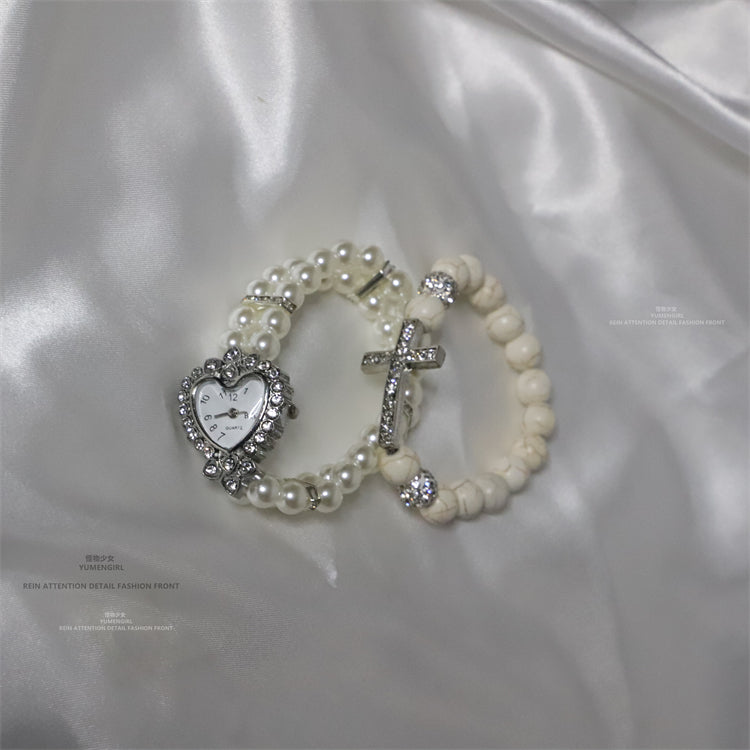 Vintage Cross Pearl Love Bracelet Watch SS2676