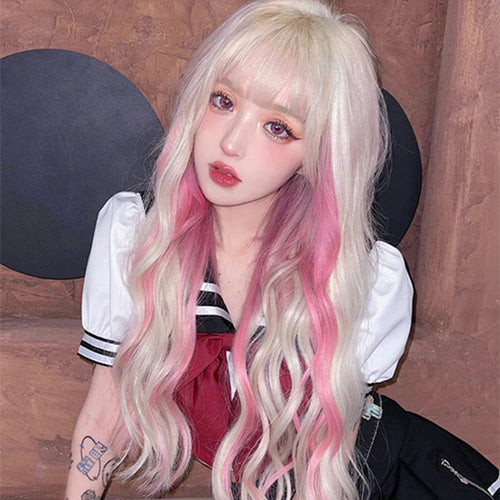 Vitality girl gradient peach pink wig WS2341