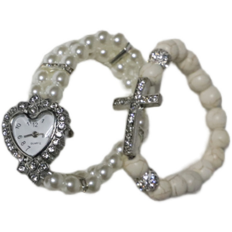 Vintage Cross Pearl Love Bracelet Watch SS2676