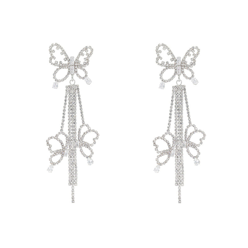 Rhinestone Butterfly Long Earrings SS2443