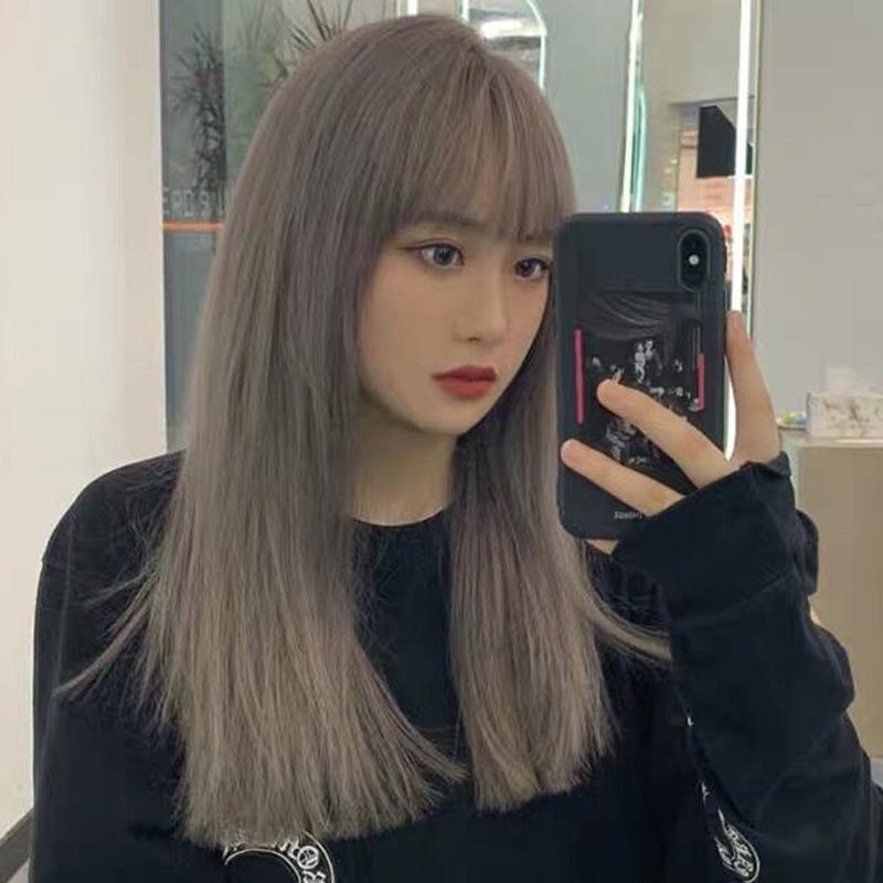 Natural gray pink long straight hair lolita wig  WS1154