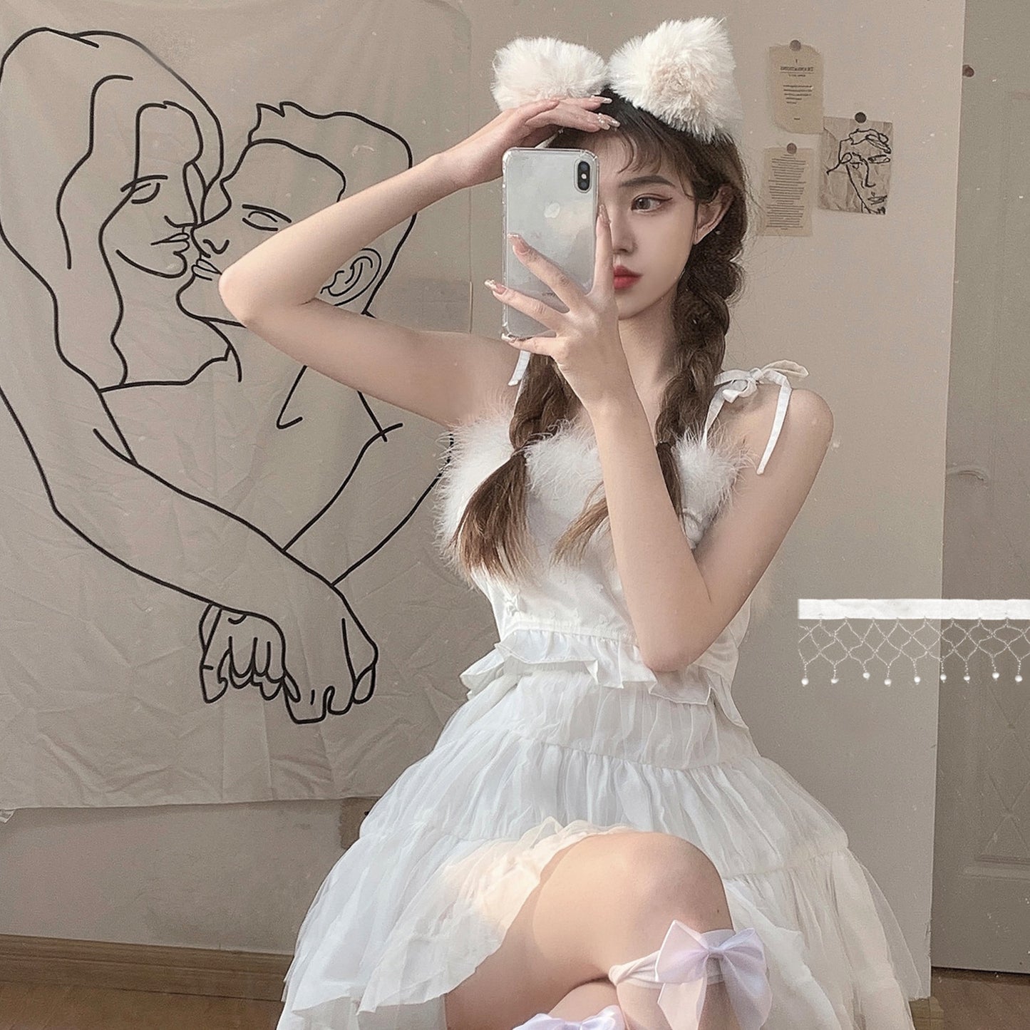 Fantasy ballet skirt and white feather camisole SS2533