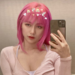 Rose red mid-length wig WS2236