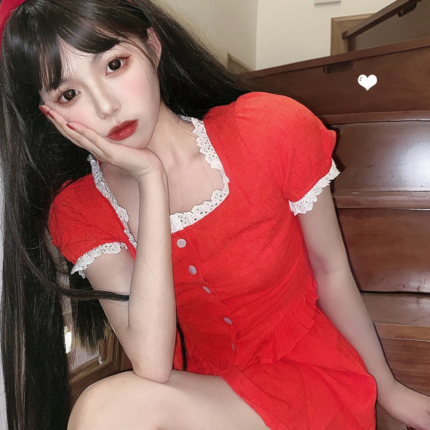 Red vitality lace top and skirt SS2449